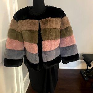 Bandits Cropped Color Block Faux Fur Jacket
